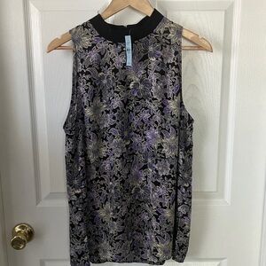 LOFT Black and Purple Floral Blouse